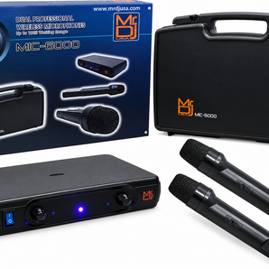 2 MR DJ MIC6000 Wireless Dual Handheld design Microphone System + Carrying Case