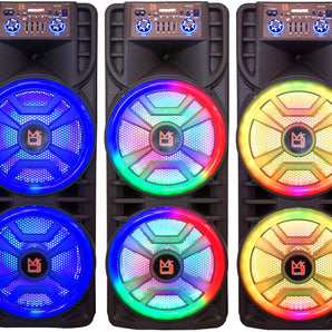3 MR DJ NEWYORK+ 12" X 2 Rechargeable Portable Bluetooth Karaoke Speaker with Party Flame Lights Microphone TWS USB FM Radio
