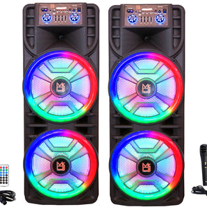 2 MR DJ NEWYORK+ 12" X 2 Rechargeable Portable Bluetooth Karaoke Speaker with Party Flame Lights Microphone TWS USB FM Radio
