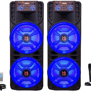 2 MR DJ NEWYORK+ 12" X 2 Rechargeable Portable Bluetooth Karaoke Speaker with Party Flame Lights Microphone TWS USB FM Radio