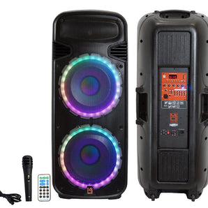Mr Dj PSBAT6200 Dual 15" Portable Rechargeable 4000W Max Powered Active PA DJ Party Speaker with Built-In Bluetooth & LED Light