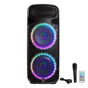 Mr Dj PSBAT6200 Dual 15" Portable Rechargeable 4000W Max Powered Active PA DJ Party Speaker with Built-In Bluetooth & LED Light