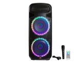 Mr. Dj PSBAT6200 dual 15 inch portable rechargeable active pa speaker with built-in Bluetooth and LED lights