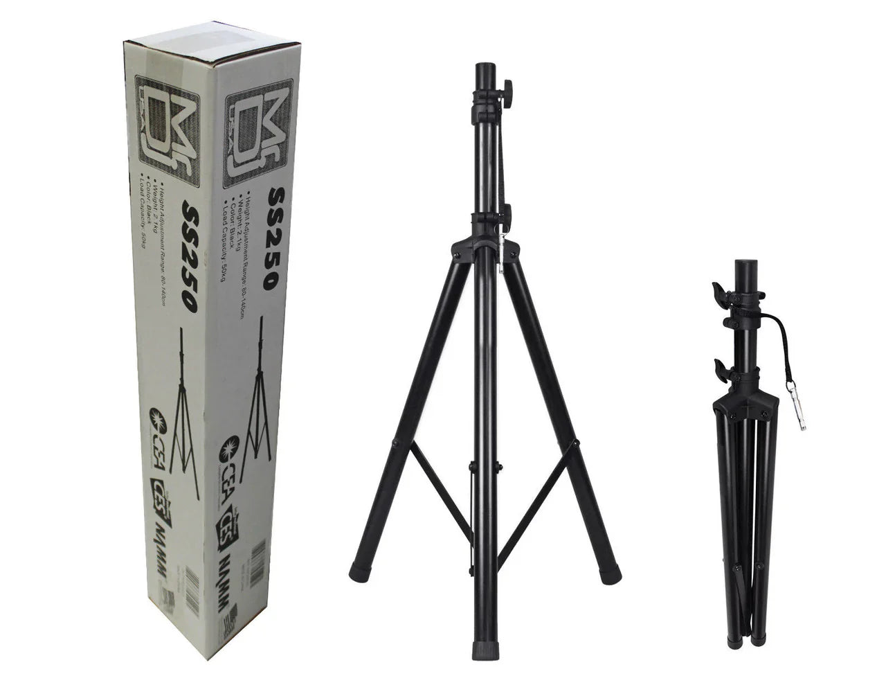 2 MR DJ SS250 Universal Black Heavy Duty Folding Tripod PRO PA DJ Home On Stage Speaker Stand