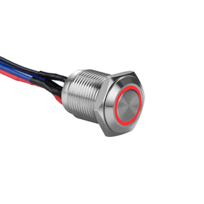 Install Bay MS12R-2 silver 12MM round illuminated momentary switches with red light and wires.