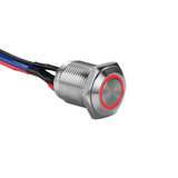 Install Bay MS12R-2 silver 12MM round illuminated momentary switches with red light and wires.