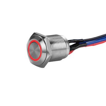 Install Bay MS12R-2 silver 12MM round illuminated momentary switches with red light and wires.