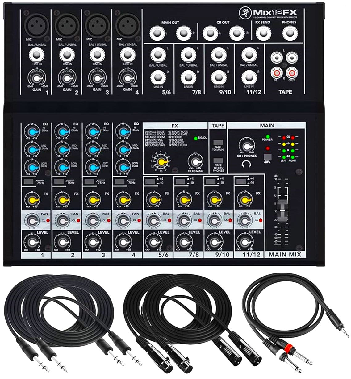 Mackie Mix12FX 12-channel Compact Mixer with 1/4", XLR, 3.5mm cable