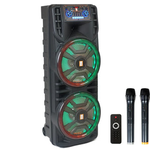 MR DJ NEWYORK+ 12" X 2 Rechargeable Portable Bluetooth Karaoke Speaker with Party Flame Lights Microphone TWS USB FM Radio
