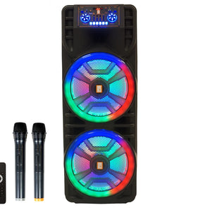 MR DJ NEWYORK+ 12" X 2 Rechargeable Portable Bluetooth Karaoke Speaker with Party Flame Lights Microphone TWS USB FM Radio + 18-LED Slim Par Wash DJ Light