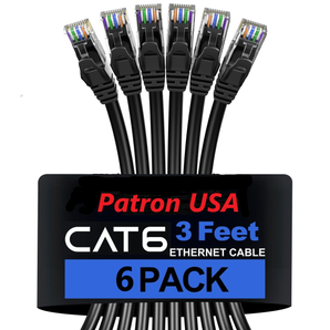 6 Patron Cat6a Ethernet Network Patch Cable RJ45 23AWG 600M Solid Copper Wire 3' Black