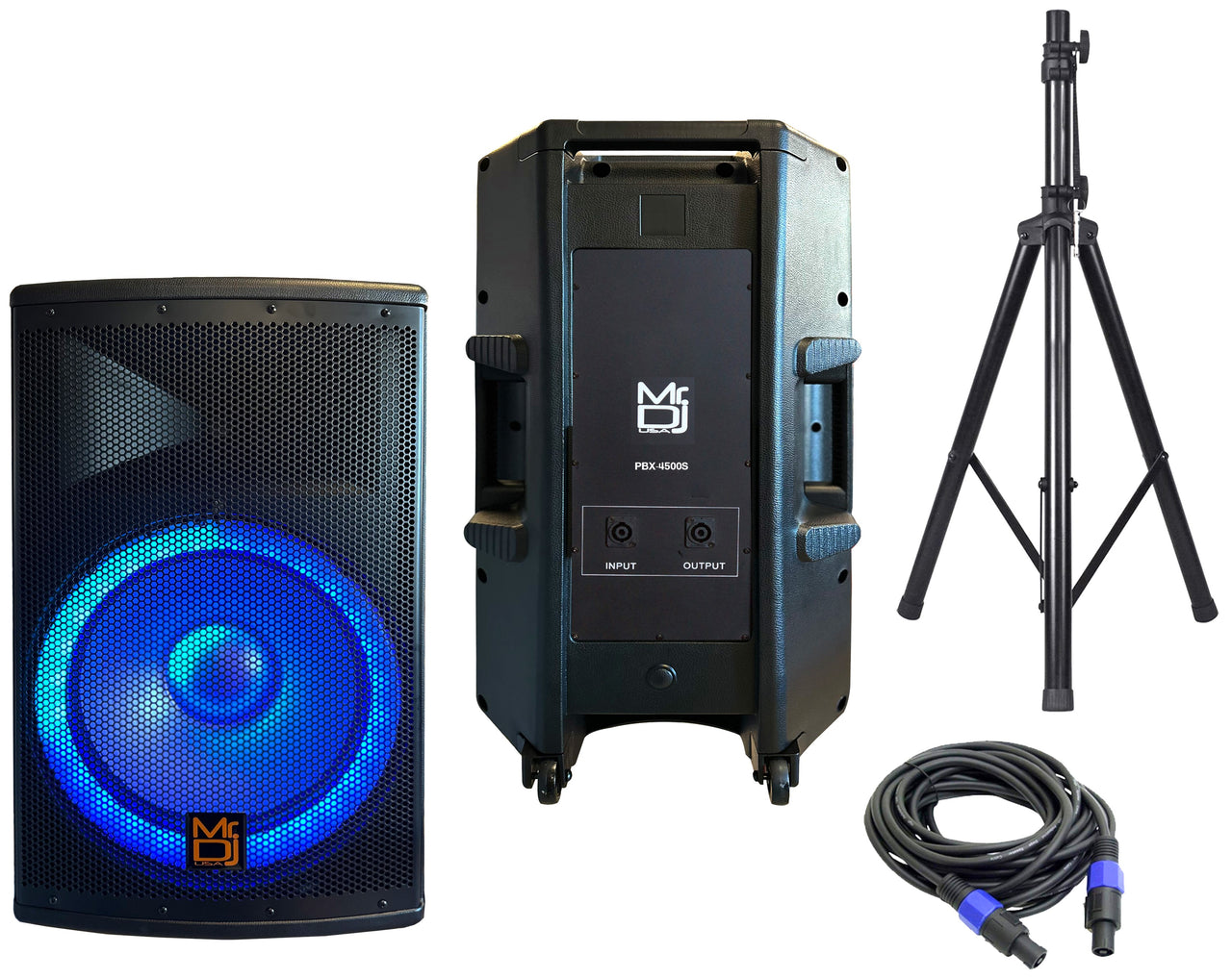 MR DJ PBX4500S 15" 2-Way PA DJ 4500W Passive Speaker LED Lighting + Speaker Stand & Cable