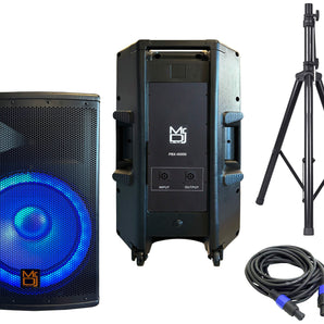 MR DJ 15" 2-Way PA DJ 4500W Passive LED Speaker + Speaker Stand & Cable