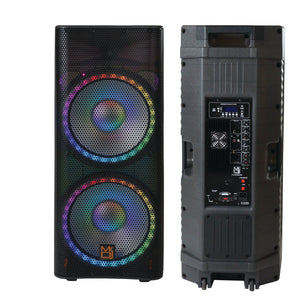 MR DJ PBX6500LED Professional Dual 15" 3-Way Full-Range Powered/Active DJ PA Multipurpose Live Sound Bluetooth Loudspeaker