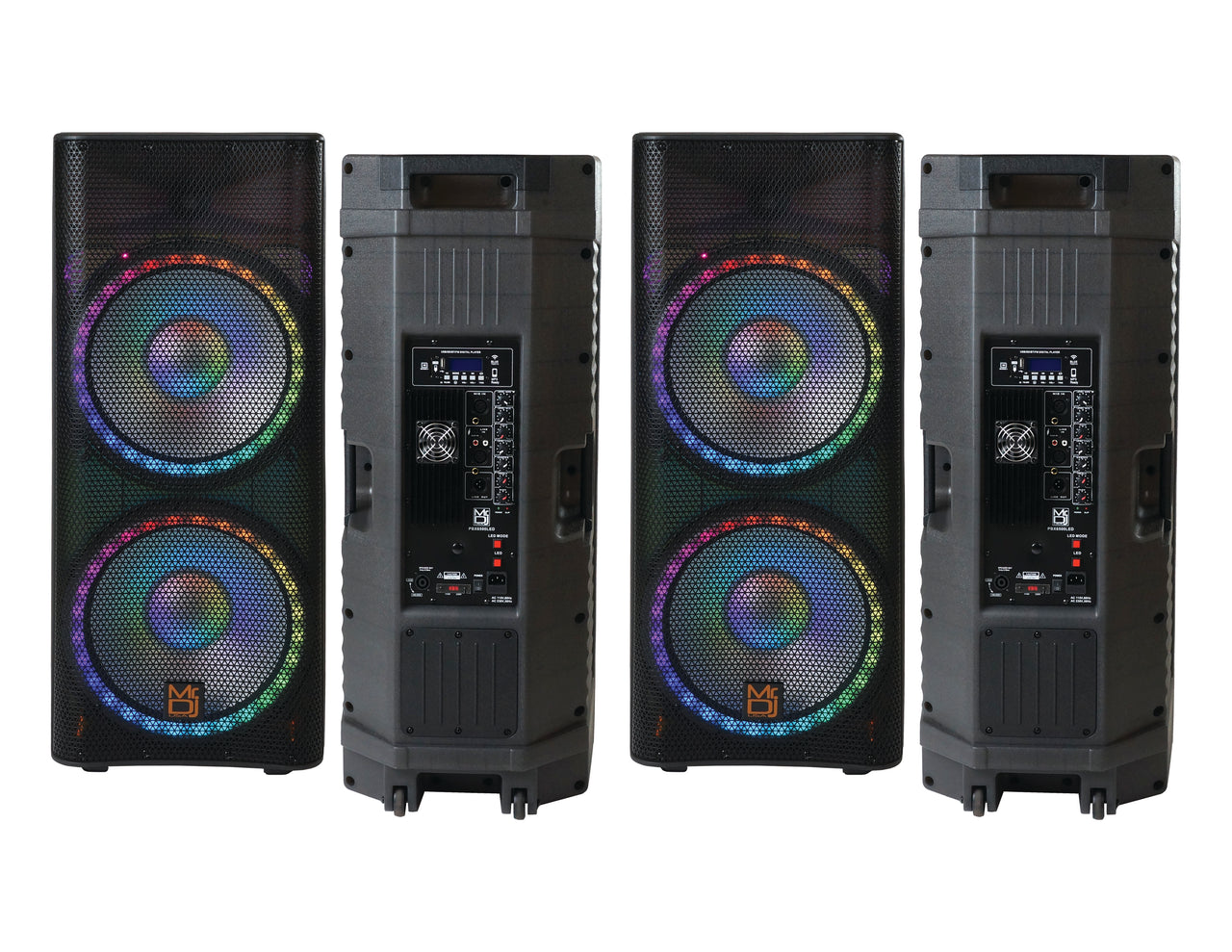 2 MR DJ PBX6500LED & PBX6500S Dual 15” 3-Way Full-Range Powered/Active and Passive DJ PA Multipurpose Live Sound Bluetooth Loudspeaker