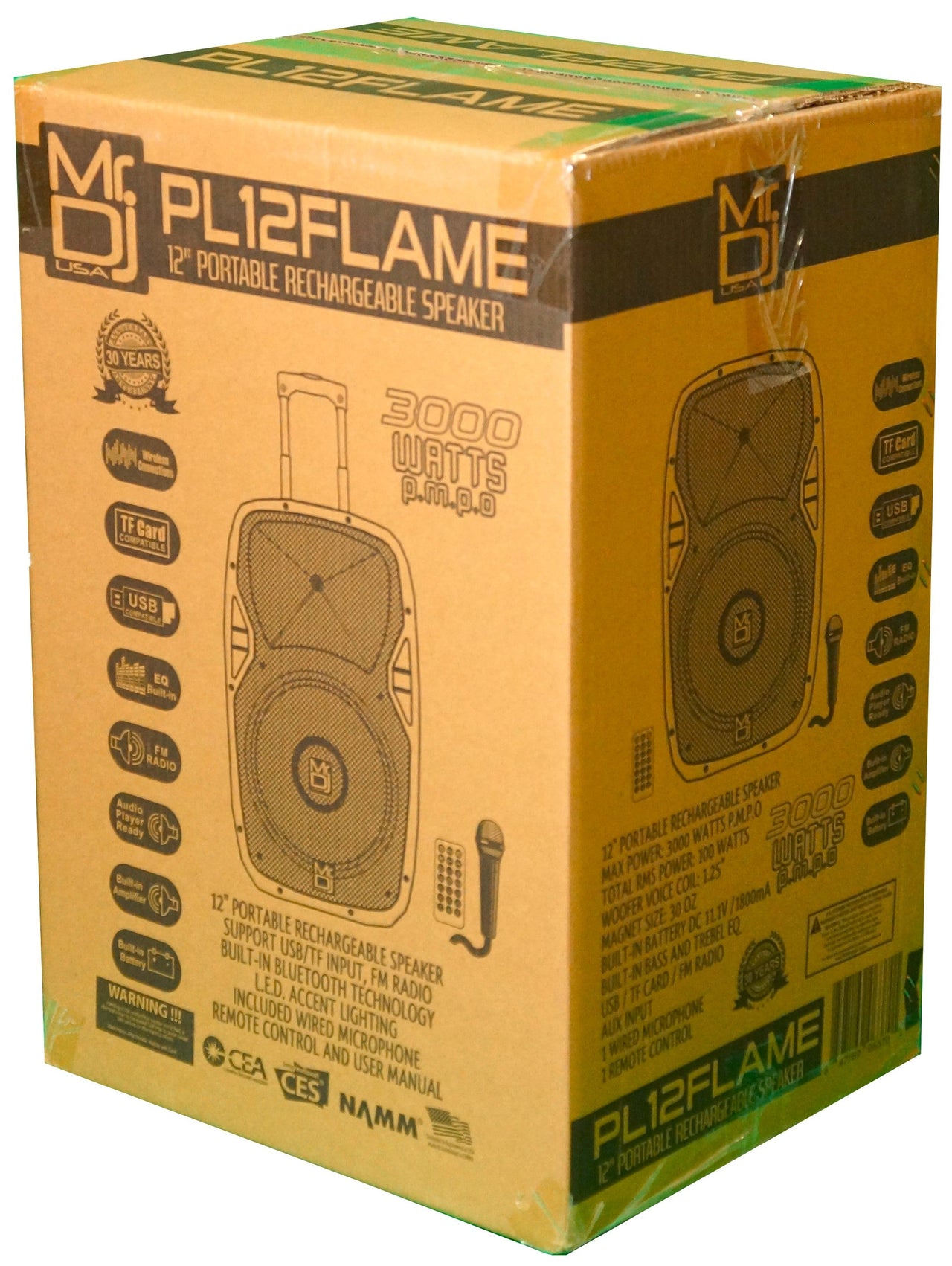 MR DJ PL12FLAME 12" Portable Translucent Bluetooth Speaker + Speaker Stand