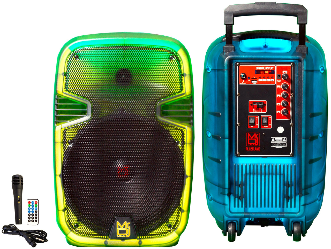 2 MR DJ PL12FLAME 12" Portable Translucent Bluetooth Speaker + Speaker Stand