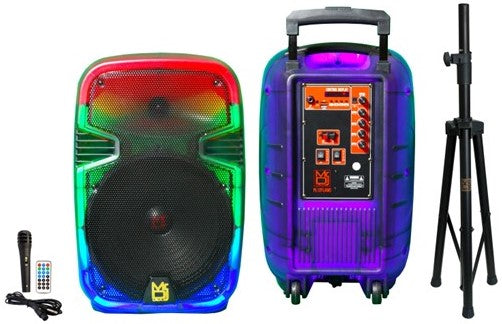 2 MR DJ PL15FLAME 15" Portable Translucent Bluetooth Speaker + Speaker Stand