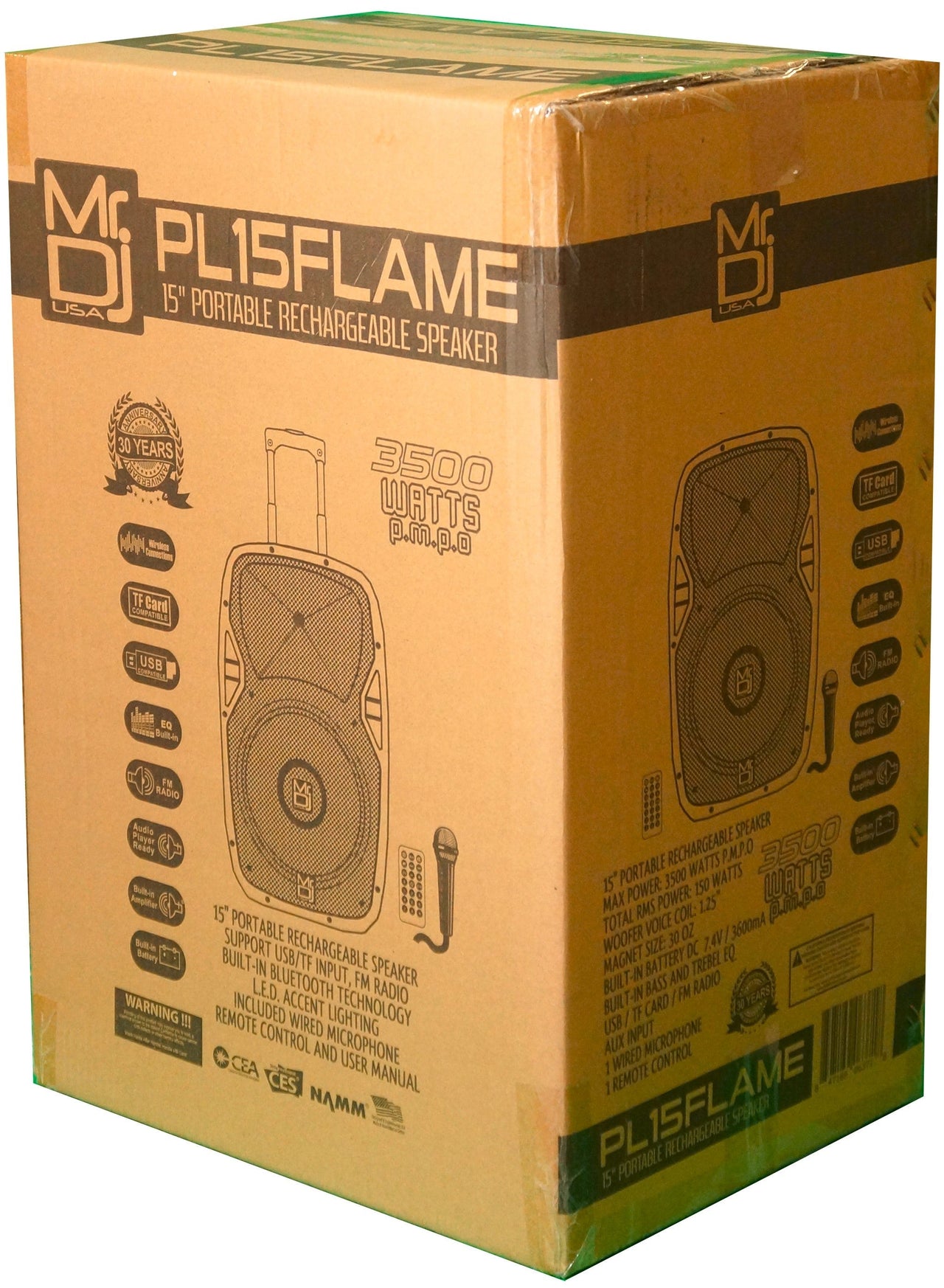 MR DJ PL15FLAME 15" Portable Translucent Bluetooth Speaker + Speaker Stand + 7-LED Moving Head DJ Light