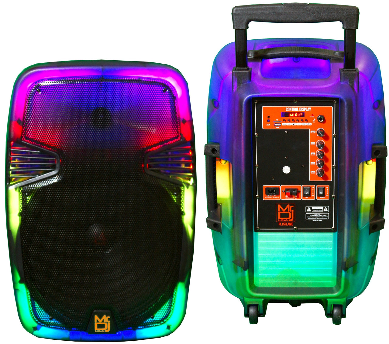 MR DJ PL15FLAME 15" Portable Translucent Bluetooth Speaker + Speaker Stand + LED Crystal Magic Ball