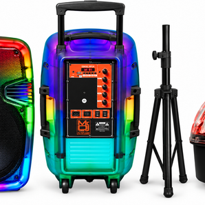 MR DJ PL15FLAME 15" Portable Translucent Bluetooth Speaker + Speaker Stand + LED Crystal Magic Ball