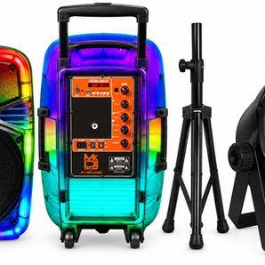 MR DJ PL15FLAME 15" Portable Translucent Bluetooth Speaker + Speaker Stand + 54-LED Slim Par Wash DJ Light