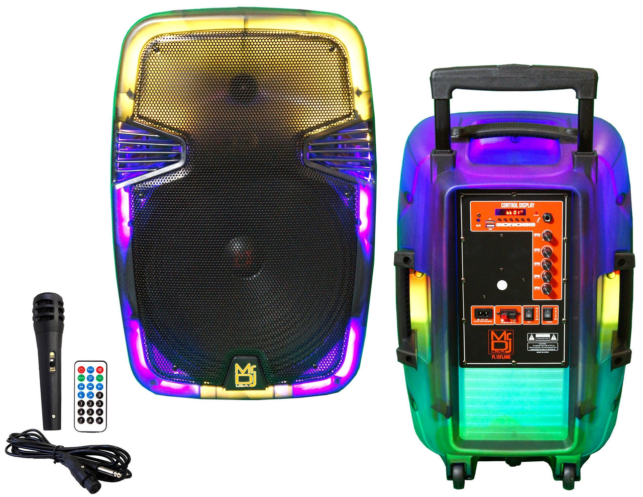 MR DJ PL15FLAME 15" Portable Translucent Bluetooth Speaker + Speaker Stand + LED Crystal Magic Ball