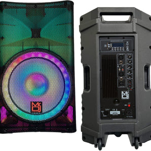 2 Mr. Dj PLED5000 + 2 Speaker Stand 2-Way 15" Portable Active Powered PRO PA DJ Speaker Bluetooth FM USB Sd Karaoke & Smart App + 2 Speaker Stand