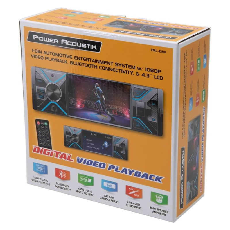 Power Acoustik PML-43HB 1-DIN Digital Media Car Stereo w/ Bluetooth Connectivity & 4.3" LCD