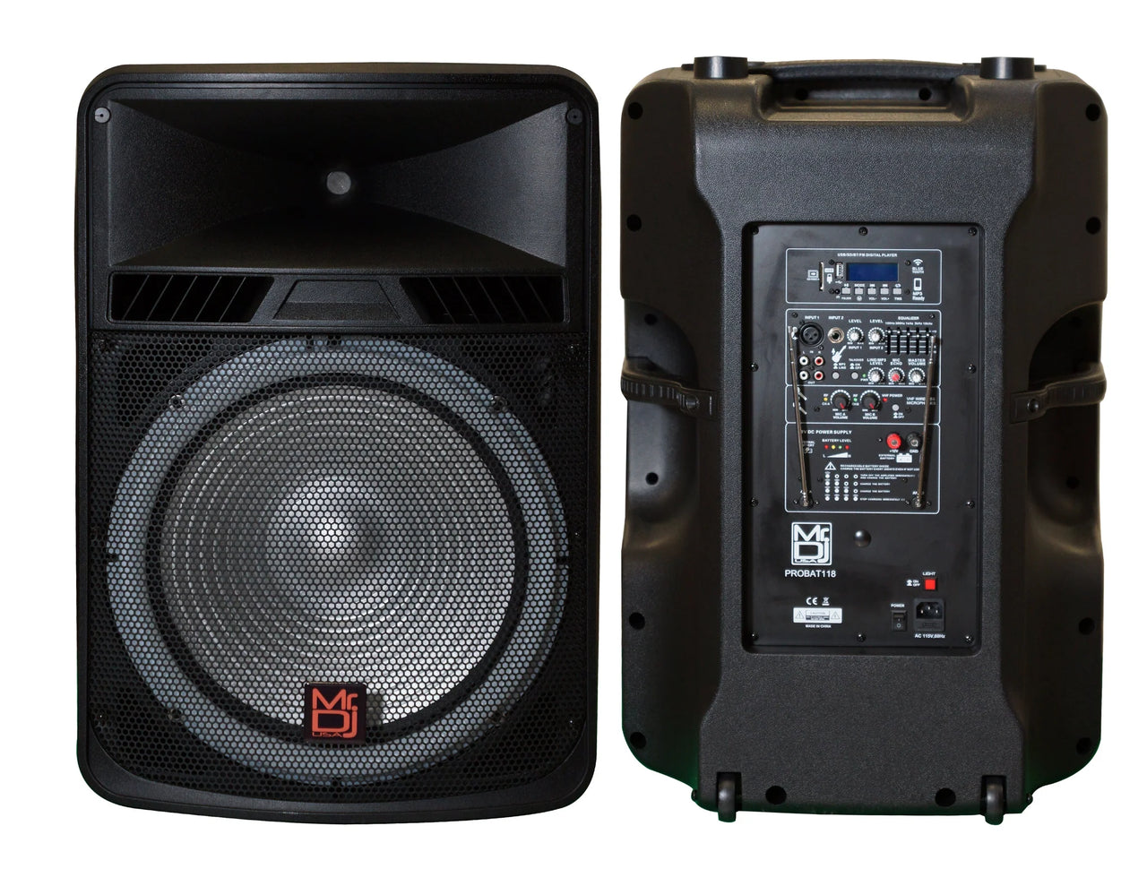 MR DJ PROBAT118 18" 4000 Watts Power Speaker Built-in Battery + Speaker Stand