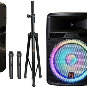 Pair of 18" Speaker Built-in Battery/Bluetooth/Amplifier/SD/USB/FM Radio + Stand