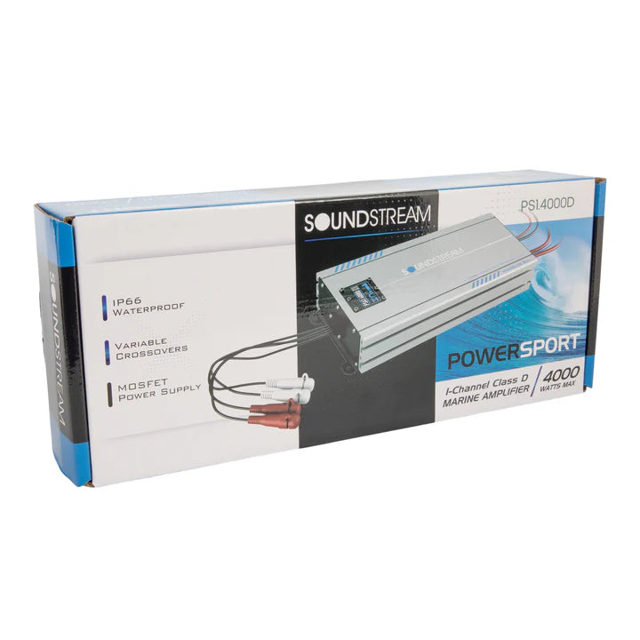 Soundstream PSA1.4000D IP66 Waterproof Monoblock Amplifier for Powersport, Marine & Motorcycle – 4,000W Max