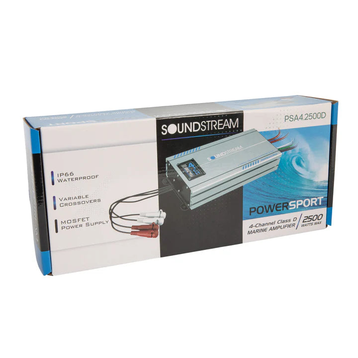 Soundstream PSA4.2500D IP66 Waterproof 4-Channel Powersport, Marine & Motorcycle Amplifier – 2,500W Max