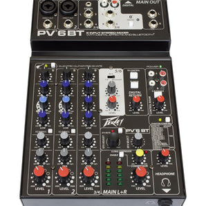 Peavey PV 6 BT 6 Channel Compact Mixing Mixer Console with Bluetooth + 1/4" & XLR Cables