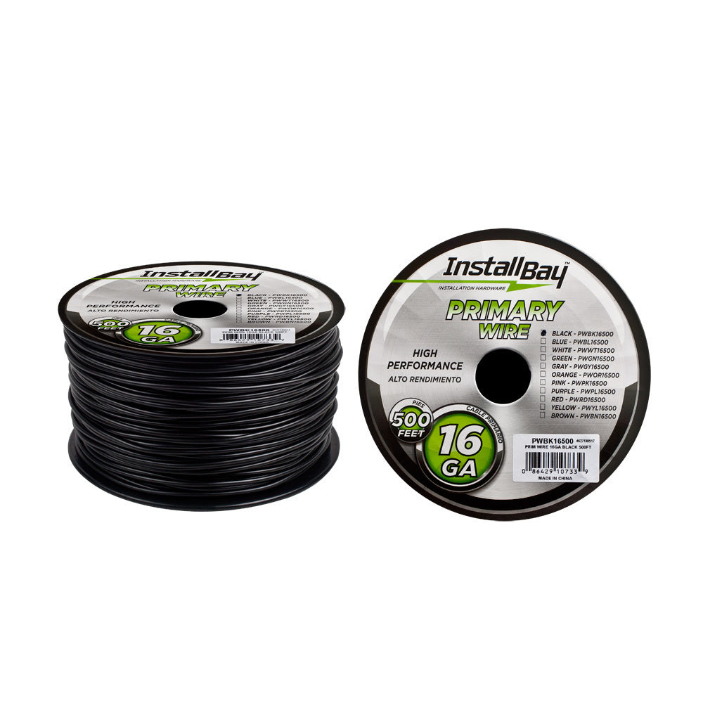 Install Bay PWBK16500 Primary Wire 16 Gauge All Copper Black Coil - 500 ft