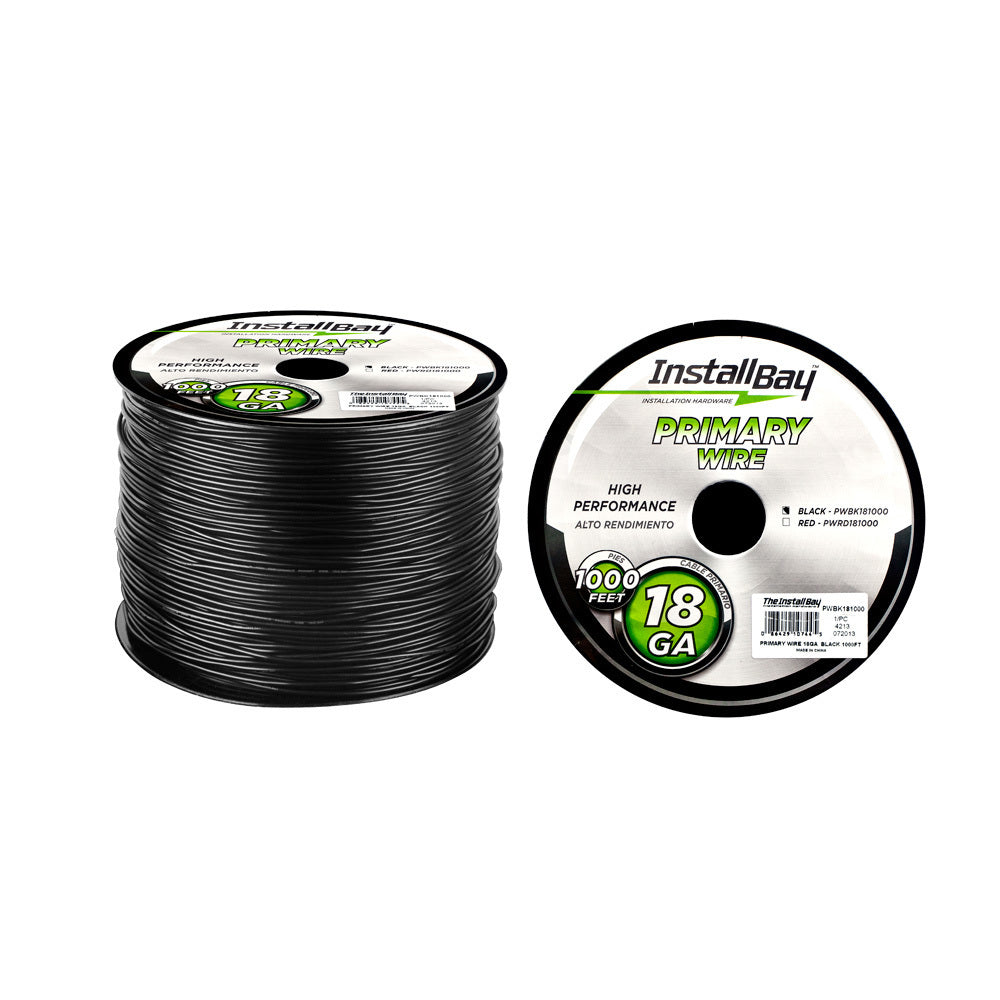 Install Bay PWBK181000 Primary Wire 18 Gauge All Copper Black Coil - 1000 ft