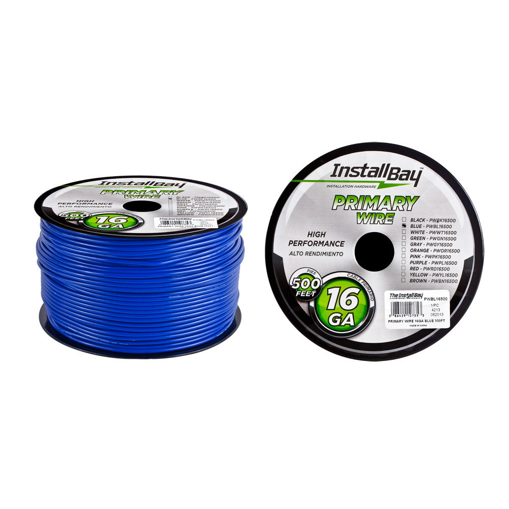 Install Bay PWBL16500 Primary Wire 16 Gauge All Copper Blue Coil - 500 ft