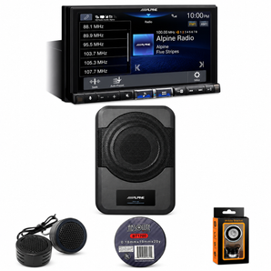 Alpine iLX-507 7" Digital Multimedia Receiver + PWE-S8 Powered 8" Woofer + Accessory Bundle