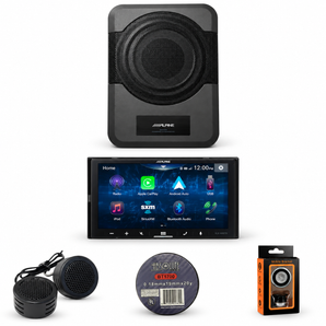 Alpine PWE-S8+iLX-W670+TW500+BT1700 7-inch Ultra-Shallow Digital Multimedia Receiver with PowerStack™ w/ Powered 8inch Woofer + Accessory Bundle