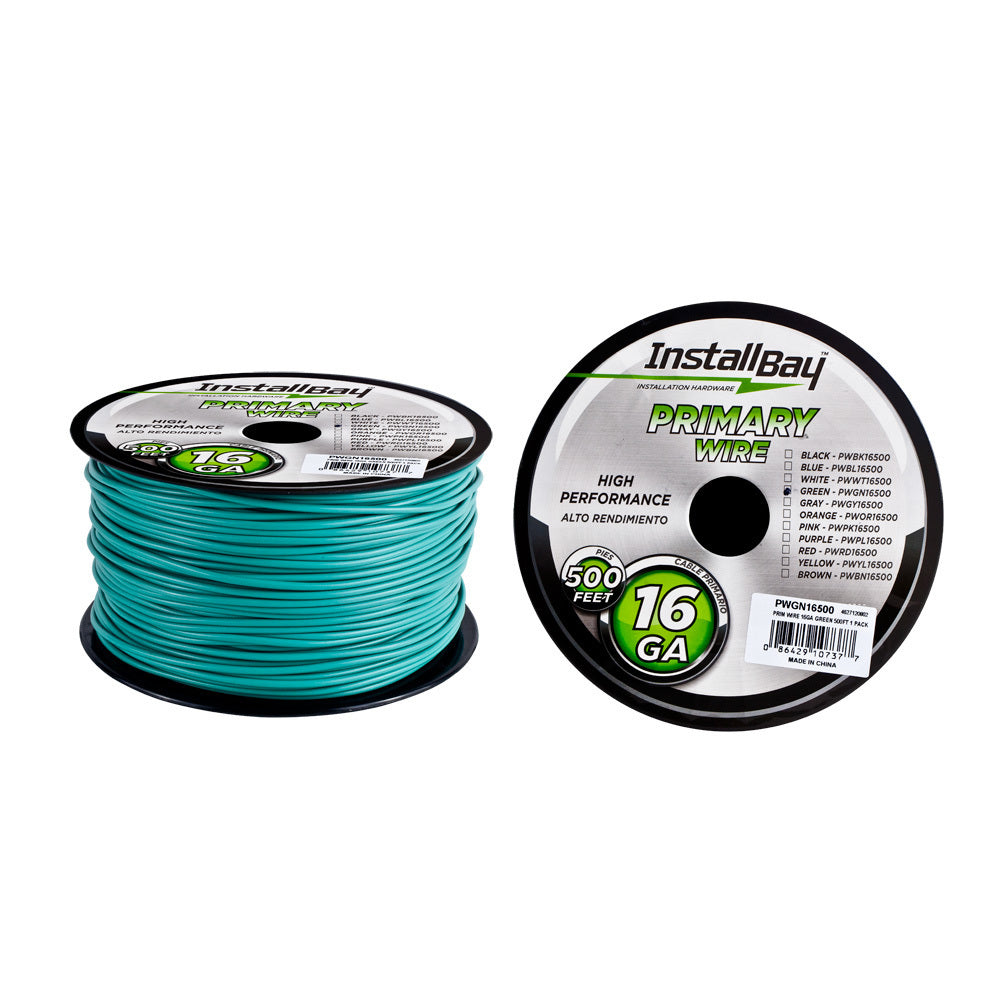 Install Bay PWGN16500 Primary Wire 16 Gauge All Copper Green Coil - 500 ft