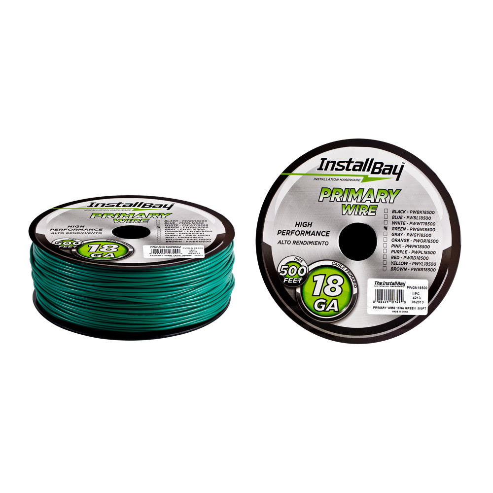 Install Bay PWGN18500 Primary Wire 18 Gauge All Copper Green Coil - 500 ft