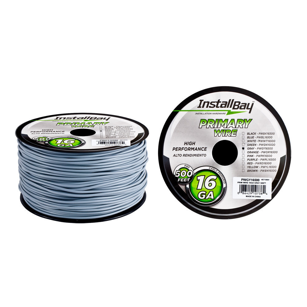 Install Bay PWGY16500 Primary Wire 16 Gauge All Copper Grey Coil - 500 ft