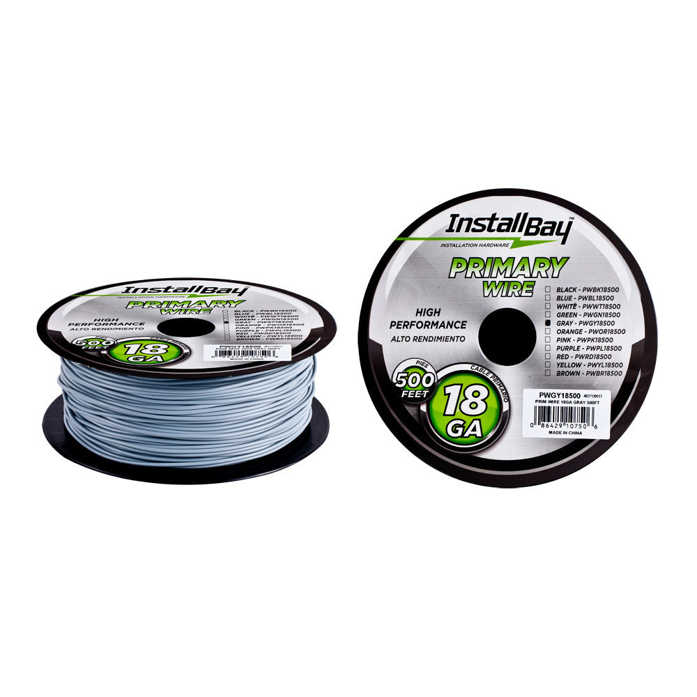 Install Bay PWGY18500 Primary Wire 18 Gauge All Copper Grey Coil - 500 ft