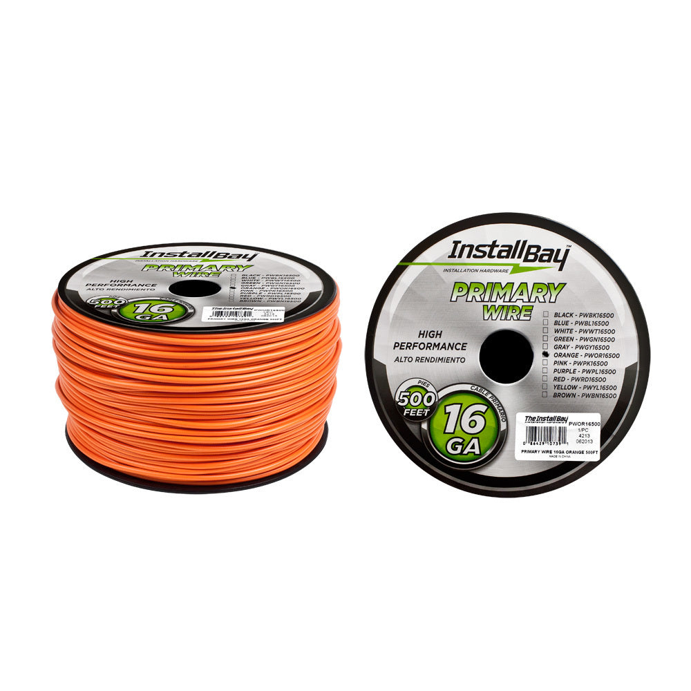 Install Bay PWOR16500 Primary Wire 16 Gauge All Copper Orange Coil - 500 ft