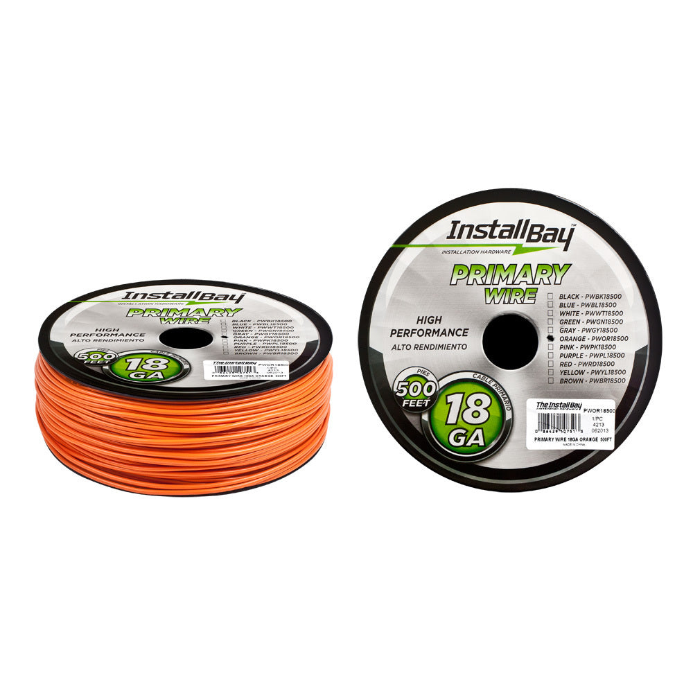 Install Bay PWOR18500 Primary Wire 18 Gauge All Copper Orange Coil - 500 ft