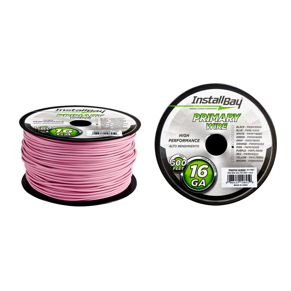 Install Bay PWPK16500 Primary Wire 16 Gauge All Copper Pink Coil - 500 ft