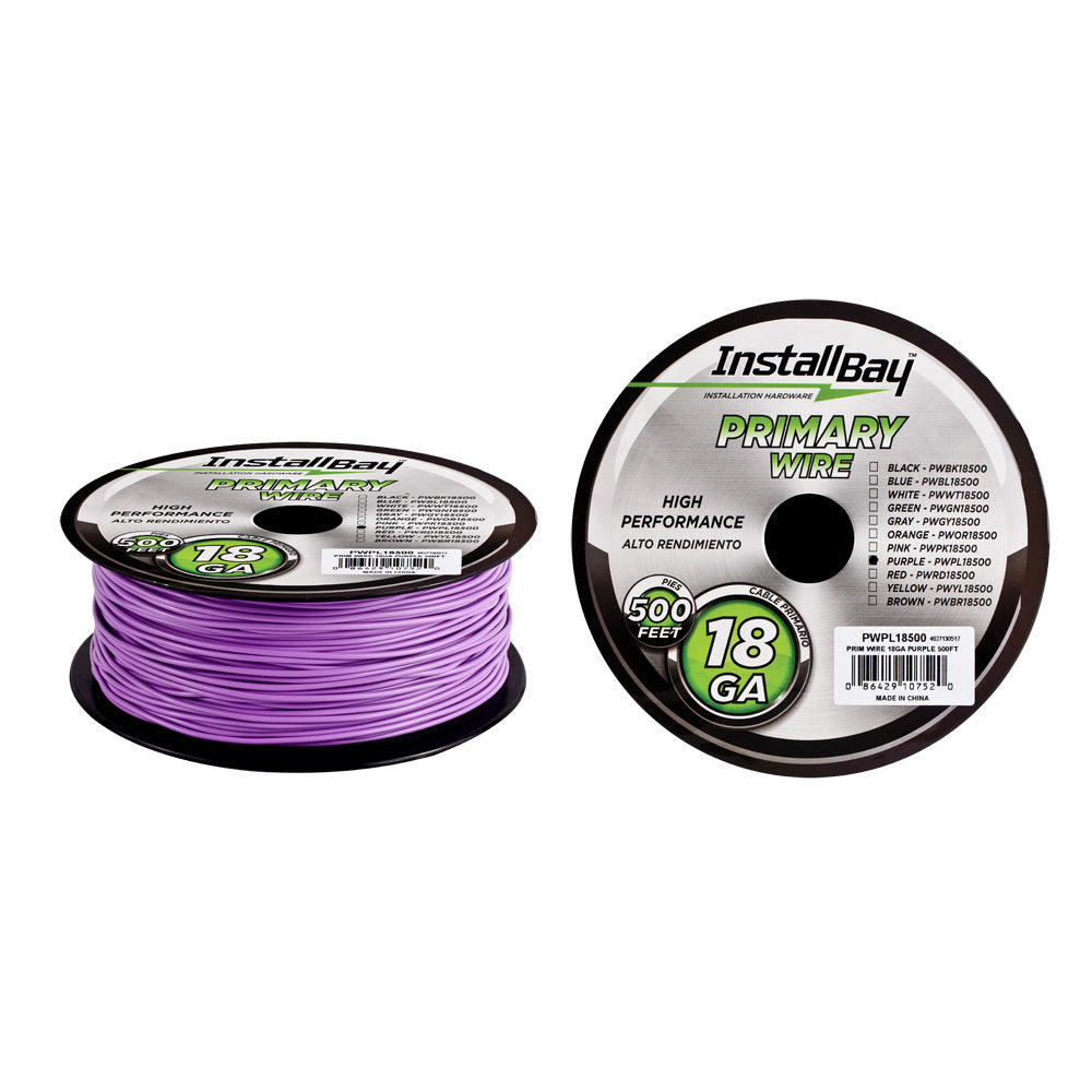 Install Bay PWPL18500 Primary Wire 18 Gauge All Copper Purple Coil - 500 ft