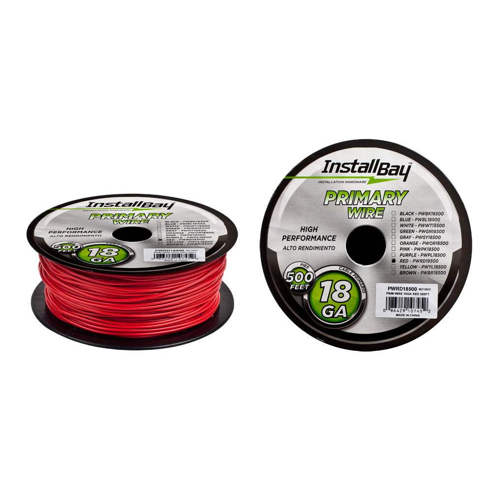 Install Bay PWRD18500 Primary Wire 18 Gauge All Copper Red Coil - 500 ft