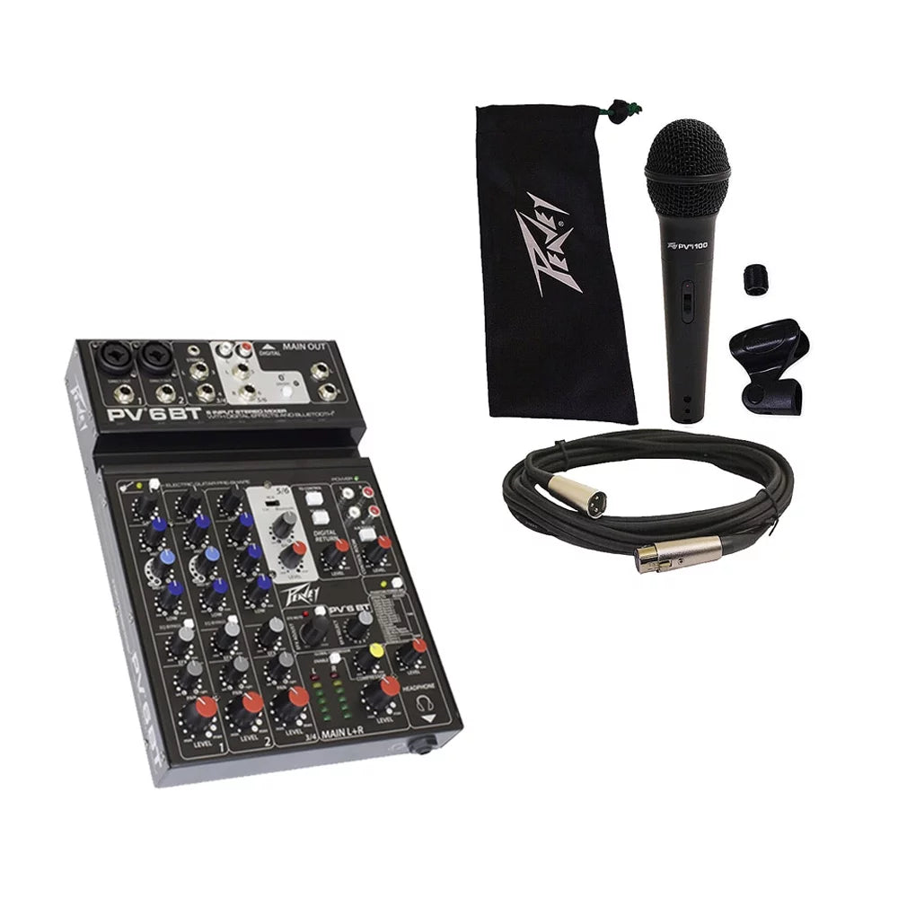 Peavey PV 6 BT 6 Channel Compact Mixing Mixer Console with Bluetooth + PVi 100 Microphone