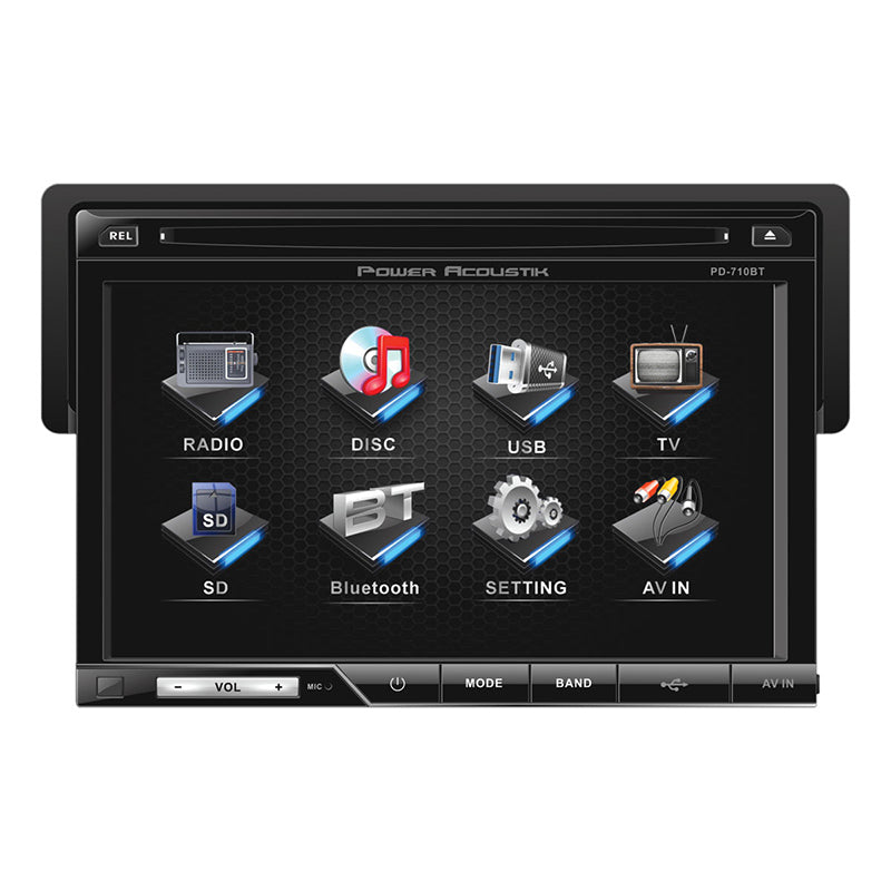 Power Acoustik PD-710B Single-DIN Multimedia Source with Detachable 7-Inch LCD Touchscreen